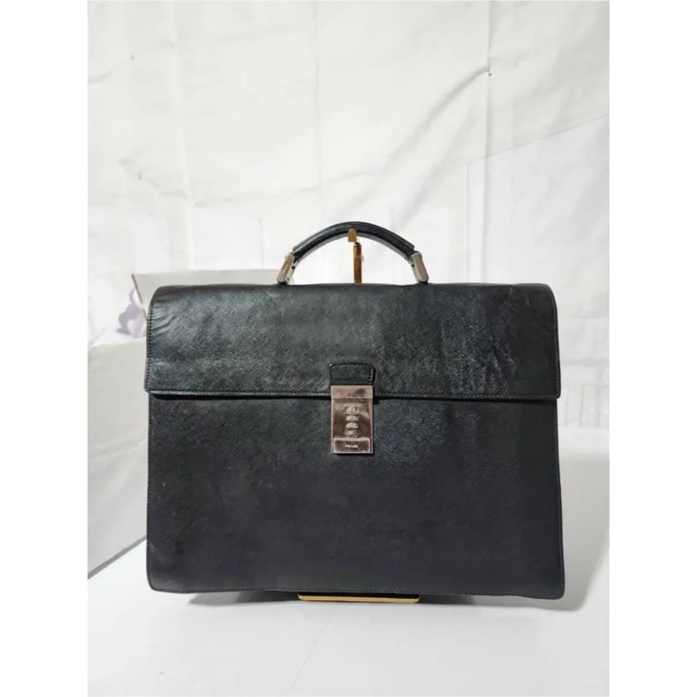 Authentic Prada Saffiano Leather Top Handle Briefcase Black